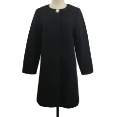 マジェスティックレゴン MAJESTIC LEGON コート ノーカラー シングル ミドル 比翼仕立て 中綿 無地 長袖 M 黒 ブラック