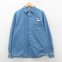 L/古着 長袖 シャツ メンズ 90年代 90s ブーツ コットン 紺 デニム 26feb17