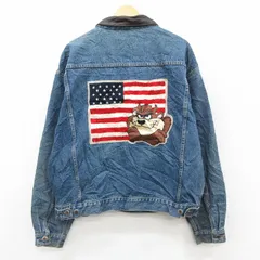 XL/古着 長袖 ジージャン メンズ 00年代 00s ルーニーテューンズ タズ 襟レザー 紺 デニム他【spe】 26feb17