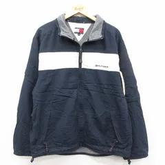 L/古着 トミーヒルフィガー 長袖 ブランド ナイロン ジャケット メンズ 90年代 90s ワンポイントロゴ 紺他 内側フリース 26feb18
