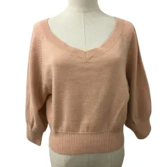 スナイデル SNIDEL セーター ニット プルオーバー Vネック クロップド 無地 七分袖 F ピンク