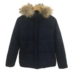 フリークスストア FREAKS STORE ジャケット ダウン スタンドカラー ダブルジップ フード ファー 無地 長袖 S 紺 ネイビーのサムネイル