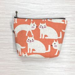 ねこのポーチ オレンジ 北欧柄 小物入れ 化粧ポーチ ファスナーポーチ ☆ ハンドメイド