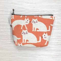 ねこのポーチ オレンジ 北欧柄 小物入れ 化粧ポーチ ファスナーポーチ ☆ ハンドメイド