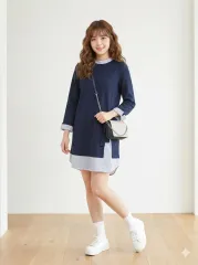 IZZAT BABA イザットババ レイヤード スタイル ロング 丈 トップス ネイビー_66