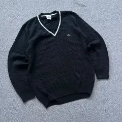 LACOSTE(ラコステ) 黒 ケーブル編み V ネック ニット セーター