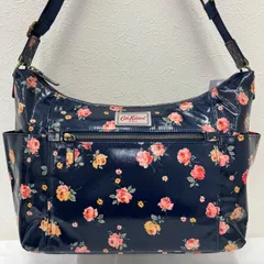 Y1019　Cath Kidston　キャスキッドソン　 ショルダーバッグ　斜めがけ　紐調節可能　 PVC　花柄　ネイビー系　紺　レディース