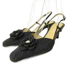 シャネル CHANEL カメリア パンプス シューズ ポインテッドトゥ ココマーク スリングバック 35.5 22.5cm 黒 ブラック 0320 ■MNK6