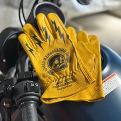 HELL RIDE レザーグローブ フレイミングスカル エアブラシ サイズXL 