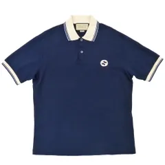 【名古屋】グッチ 半袖 ポロシャツ 768641 ネイビー ベージュ GGワッペン Mサイズ 紺 メンズ アパレルのサムネイル