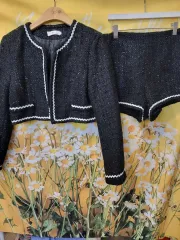 W+ ブラック ツイード ジャケット & ハーフパンツ セットアップ S