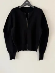 新品 黒 ニット 双方向ジップアップ カーディガン