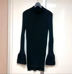 The HANDSOME SYSTEM ウール100% モックネック ハイネック フリル 袖 ゴージ ロング ニット