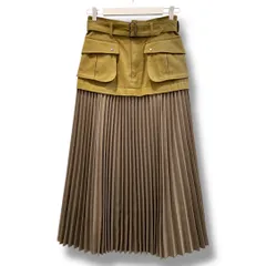 美品 FUR FUR ファーファー ジャンプジャケットスカート RWFS205102 カーキ 参考定価¥23100 プリーツ切り替え ミリタリー ロングスカート レディース 秋 ゴーゴー古着久喜倉庫店 草3682
