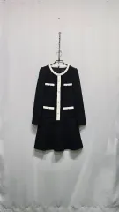 サテンツイード ミニワンピース (ブラック- 뒷ジッパー)