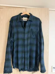 R13 クラッシュシームシャツ ブルー XL