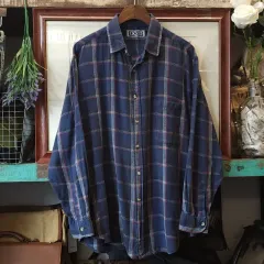 90s アメリカン ヴィンテージ シャツ チェック柄 ヘビー フランネル ワークシャツ ブルー CHECK L