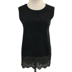 イエナ IENA ブラウス シャツ プルオーバー ラウンドネック レース ツイスト 無地 ノースリーブ 黒 ブラック