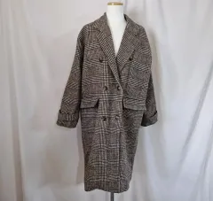 茶色 チェック オーバーサイズ ロング コート