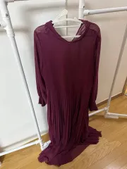 ZARA プリーツ シースルー ロング ONE PIECE バーガンディ
