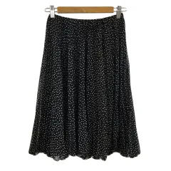 アナイ ANAYI スカート プリーツ フレア ひざ丈 シフォン ドット 総柄 36 黒 白 ブラック ホワイト