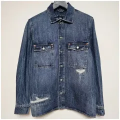 ザラ デニム シャツ ダメージ ウォッシュ ブルー ジャケット 95