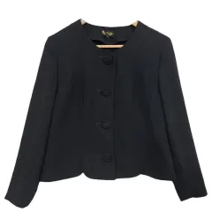 JPN ヴィンテージ 黒 ブレザー M レトロ ノーカラー ジャケット