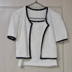 (在庫処分)レディース ツイード カーディガン ノースリーブ セット