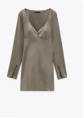 ZARA(ザラ) Vネック ロング スリーブ ミニ ワンピース