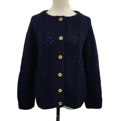 ミルクフェド MILKFED. カーディガン ニット ラウンドネック ケーブル編み ウール 長袖 ONE 紺 赤 ネイビー レッド