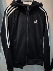 アディダス 3本線 フードジップアップ ブラック