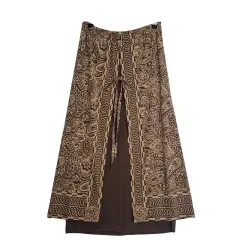 JPN ヴィンテージ ウール ブラウン ベイズリー スカート / ヒッピー スカート 25インチ