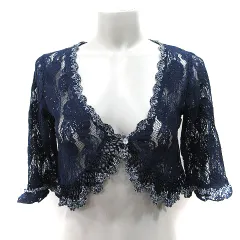 アクシーズファム axes femme カーディガン ボレロ 総レース かぎ針 七分袖 M 紺 ネイビー /YI