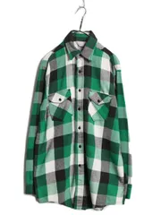 【お得なクーポン配布中!】 70s USA製 ★ FROSTPROOF ブロック チェック ヘビー フランネル シャツ メンズ XL ヴィンテージ 長袖シャツ ネルシャツ コットン 緑 黒 白