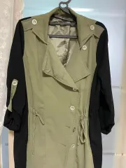 カーキ/ブラック バイカラー トレンチ コート