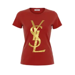 c24 《美品》 YVES SAINT LAURENT rive gauche イヴサンローランリブゴーシュ 半袖カットソー トップス ゴールドロゴ S オレンジ コットン レディースu02tのサムネイル