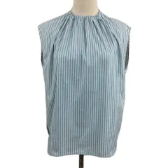 デプレ DES PRES トゥモローランド カットソー ブラウス プルオーバー モックネック ストライプ フレンチスリーブ 36 水色 白 ライトブルー ホワイト