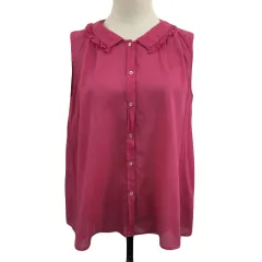 マカフィー MACPHEE トゥモローランド シャツ ブラウス スタンダード フリル 透け感 無地 タック ノースリーブ 38 ピンク