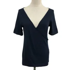 ラルフローレン RALPH LAUREN カットソー プルオーバー Vネック カシュクール ボーダー 半袖 L 紺 ネイビー