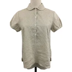 ドゥセー deuxC シャツ ブラウス ラウンドカラー ドット リネン 半袖 ベージュ 黒 ブラック