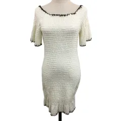 スナイデル SNIDEL ワンピース タイト ミニ フリル シャーリング 半袖 F 白 黒 ホワイト ブラック