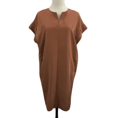 ビームスハート BEAMS HEART ワンピース Iライン ひざ丈 無地 半袖 茶 ブラウン