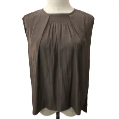 ナノユニバース nano universe カットソー ブラウス ラウンドネック プルオーバー ギャザー 無地 ノースリーブ 36 茶 ブラウン