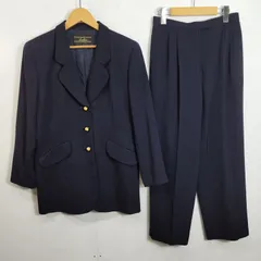 Leilian レリアン スーツ セットアップ テーラード ジャケット タック パンツ ウール フォーマル 日本製 ネイビー系 11 C868