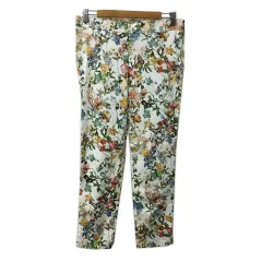 ザラウーマン ZARA WOMAN パンツ テーパード ロング 総柄 マルチカラー USA M 白 緑 ホワイト グリーン
