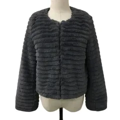 ロペピクニック ROPE Picnic ジャケット ノーカラー シングル フェイクファー 無地 長袖 38 グレー