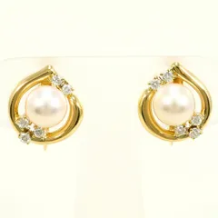 K18YG イヤリング clip-on earrings アコヤ真珠 ダイヤモンド 0.11ct カード鑑別書 総重量約7.0g