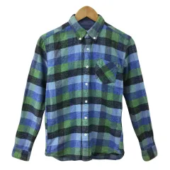 ビームスハート BEAMS HEART シャツ ネル カジュアル ボタンダウン チェック 長袖 S 青 緑 ブルー グリーン