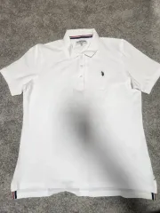 未使用// U S ポロ アッスン 白 半袖 ポロTシャツ-110