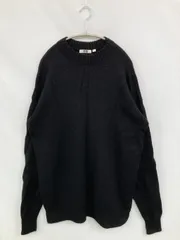 UNIQLO U ユニクロユー ニット/セーター XL ブラック ウール・ニット 無地 ミドル丈 長袖 クルーネック(丸首)